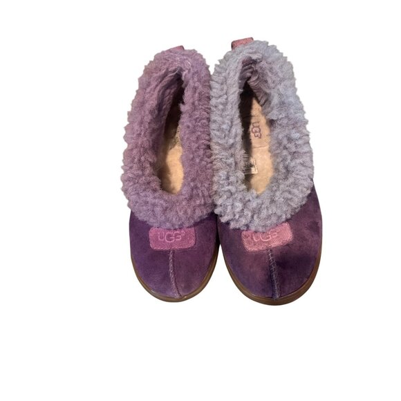UGG Purple Suede & Sheepskin Slippers With Cozy Two-Tone Fur Trim Womens Size 7 - Picture 1 of 6